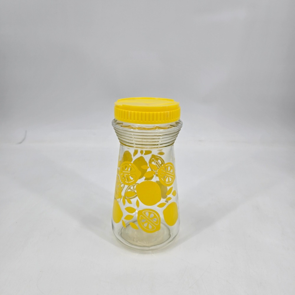Vintage 1970s Yellow Lemon Glass Juice Carafe 24 Oz Retro Kitchen